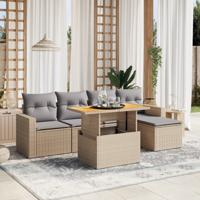 6-delige Loungeset met kussens poly rattan beige