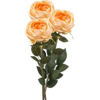 Kunstbloem roos Joelle - 3x - pastel oranje - 65 cm - decoratie bloemen