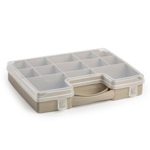 Plasticforte Opbergkoffertje - 13-vaks - taupe - opbergkoffer - sorteer box - 27,5 x 20,5 x 3 cm