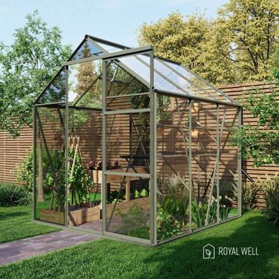 Royal Well Kate 1 tuinkas met veiligheidsglas en fundering - groengrijs Royal Well Kate 1 tuinkas met veiligheidsglas en fundering - groengrijs