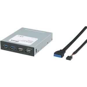 Akasa USB 3.2 Gen 1-, USB 2.0-front-adapter-hub 4 poorten Zwart