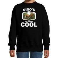 Sweater dinosaurs are serious cool zwart kinderen - dinosaurussen/ brullende t-rex dinosaurus trui - thumbnail
