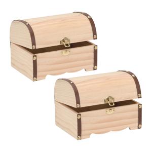 Houten schatkistje met sluiting en deksel - 2x - 15 x 10 x 10 cm - Sieraden/spulletjes/sleutels