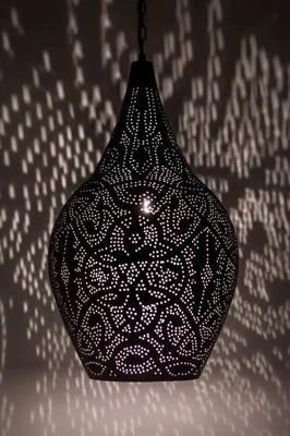 Marokkaanse hanglamp &apos;Vase&apos; filigrain oosterse zwart/zilver 28 cm