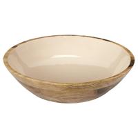 Salade serveer schaal - Fruitschaal/fruitmand - mango hout - D33 x H8 cm - bruin/beige