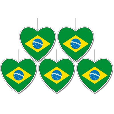 Brazilie vlag hangdecoratie - 5x stuks - hartjes vorm - karton - 14 cm - Brandvertragend - Feestarti