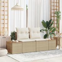 Tuinbank 2-zits met opbergruimte en kussens poly rattan beige