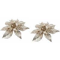 Cosy & Trendy Kerstboomversiering bloem - 2x - goud - op clip - gouden kerstster - 23 cm