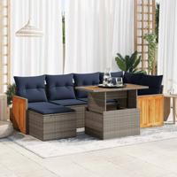 7-delige Loungeset met kussens poly rattan acacia zwart