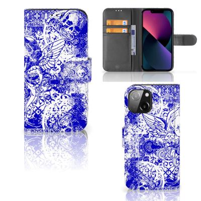 Telefoonhoesje met Naam iPhone 13 Mini Angel Skull Blauw