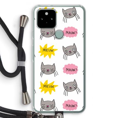 Meow: Pixel 5 Transparant Hoesje met koord