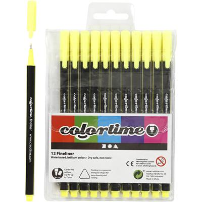 Colortime fineliners, lijndikte 0,6-0,7 mm, geel, 12 stuk/ 1 doos