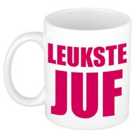 Leukste juf cadeau koffiemok / theebeker roze blokletters 300 ml - thumbnail