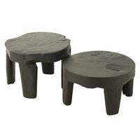 J-line - Set Van 2 Tafel Rond Teak Hout Zwart - 50x50x35cm J-line - Set Van 2 Tafel Rond Teak Hout Zwart - 50x50x35cm