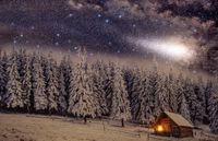 LED CANVAS 58X38CM WINTER HUIS 42 FIBER VALLENDE STER / 6AA - Annas collection