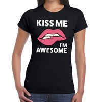 Kiss me i am awesome t-shirt zwart dames - thumbnail