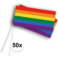 50x Zwaaivlaggetjes met regenboog 50 stuks 12 x 22 cm   - - thumbnail