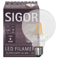 LED globe lamp 470 lumen filament helder E27 2700K dimbaar 40W Sigor