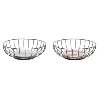 Fruitschaal DKD Home Decor Blauw Turkoois Metaal Hout MDF 28 x 28 x 11 cm (2 Stuks)