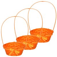 3x stuks rieten mandjes oranje rond met hengsel 39 cm