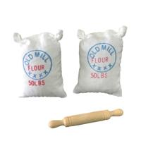 3 stuks 1:12 Mini Doll House keuken decoratie meel tas en deegroller schieten Props Pocket miniatuur voedsel spelen