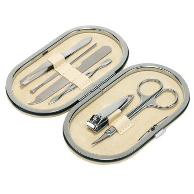 Manicure set 6-delig - in beige ovalen etui met metalen rits