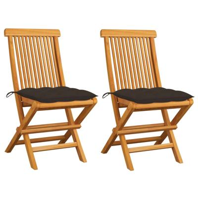 Tuinstoelen 2 st met taupe kussens massief teakhout