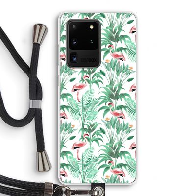Flamingo bladeren: Samsung Galaxy S20 Ultra Transparant Hoesje met koord