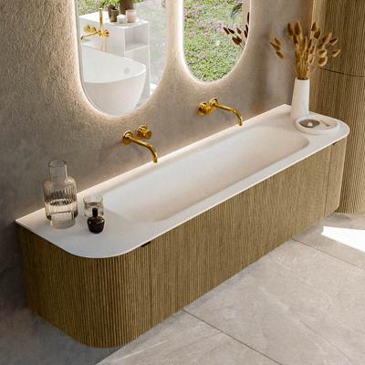 Badmeubel Mondiaz Kurve | 170 cm cm | Meubelkleur Dusk | Wastafelkleur Talc | Solid surface | Wasbak midden spoelbak | Zonder kraangat(en)
