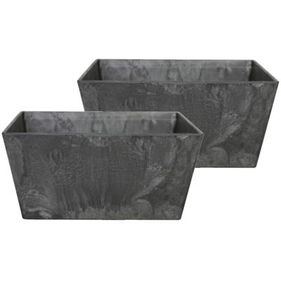 Ter Steege Plantenbak - Set van 2x stuks - zwart - rechthoekig - 12 x 25 x 12 cm