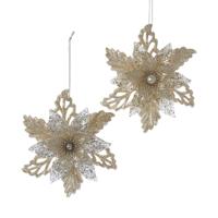 Ornament plastic bloem goud zilver l12cm - Kurt s adler