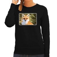 Dieren sweater / trui met vossen foto zwart voor dames - thumbnail