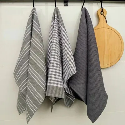3-Delige Set Katoenen Keukenhanddoeken - 100% Katoen | 45x60 cm | Grijs | Absorberend & Duurzaam