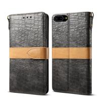 iPhone 7 Plus & 8 Plus tweekleurig Krokodil structuur PU leren Flip Hoesje met houder, draagriem en opbergruimte voor pinpassen & geld (grijs)