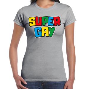 Gay Pride T-shirt voor dames - super gay - grijs - pride - regenboog - LHBTI