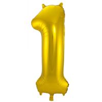 Folat Verjaardag Leeftijd folieballon - 1 jaar - goud - 86 cm - cijferballon groot - thumbnail