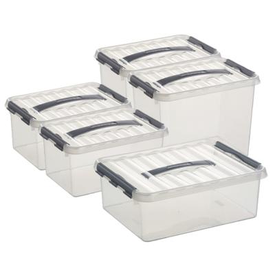 Sunware Q-Line opberg boxen set 5x stuks - 3 maten - 6-9-12 liter - kunststof - transparant/grijs
