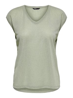 Only Onlsilvery S/s V Neck Lurex Top Jrs Noos T-shirt Korte Mouw Desert Sage