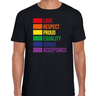 Gay Pride t-shirt met tekst - heren - zwart - Regenboog vlag - LHBTI