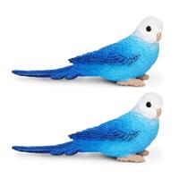 2x stuks blauwe speelgoed dieren figuur grasparkiet van plastic 7 cm - thumbnail