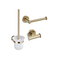Fortifura Calvi Toiletset 3-delig - toiletrolhouder zonder klep - toiletborstel - handdoekhaak dubbel rond - Geborsteld Messing PVD (Goud) SW639940 SW639941 SW1248399