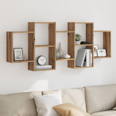 Wandschap 159x18x65 cm bewerkt hout artisanaal eikenkleurig