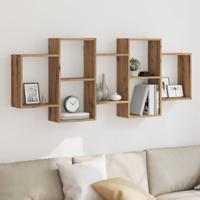 Wandschap 159x18x65 cm bewerkt hout artisanaal eikenkleurig