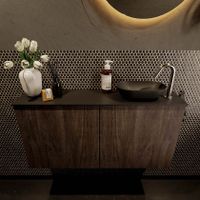Mondiaz Fowy toiletmeubel 100cm dark brown met blad en waskom urban rechts 1 kraangat