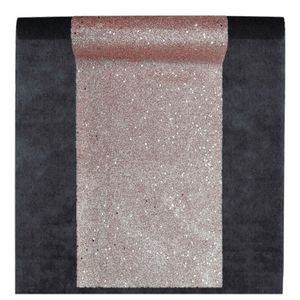 Feest tafelkleed met glitter tafelloper - op rol - zwart/rose goud - 10 meter