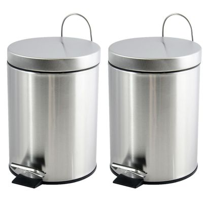 Prullenbak/pedaalemmer - 2x - rvs - glans zilver - 3 liter - 16 x 25 cm - Badkamer/toilet