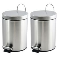 Prullenbak/pedaalemmer - 2x - rvs - glans zilver - 3 liter - 16 x 25 cm - Badkamer/toilet