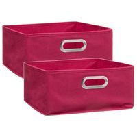 Set van 2x stuks opbergmand/kastmand 14 liter framboos roze linnen 31 x 31 x 15 cm - Opbergmanden - thumbnail