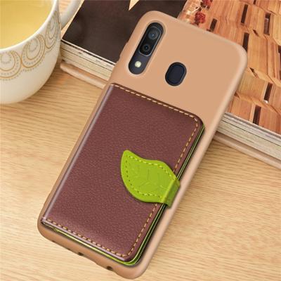 Litchi patroon kaart tas portemonnee beugel + TPU telefoon geval met kaartsleuf portemonnee beugel functie voor Galaxy A30 (bruin)