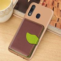 Litchi patroon kaart tas portemonnee beugel + TPU telefoon geval met kaartsleuf portemonnee beugel functie voor Galaxy A30 (bruin)